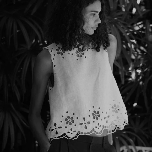 Madewell Tops - Madewell Cream Eyelet Sleeveless Top